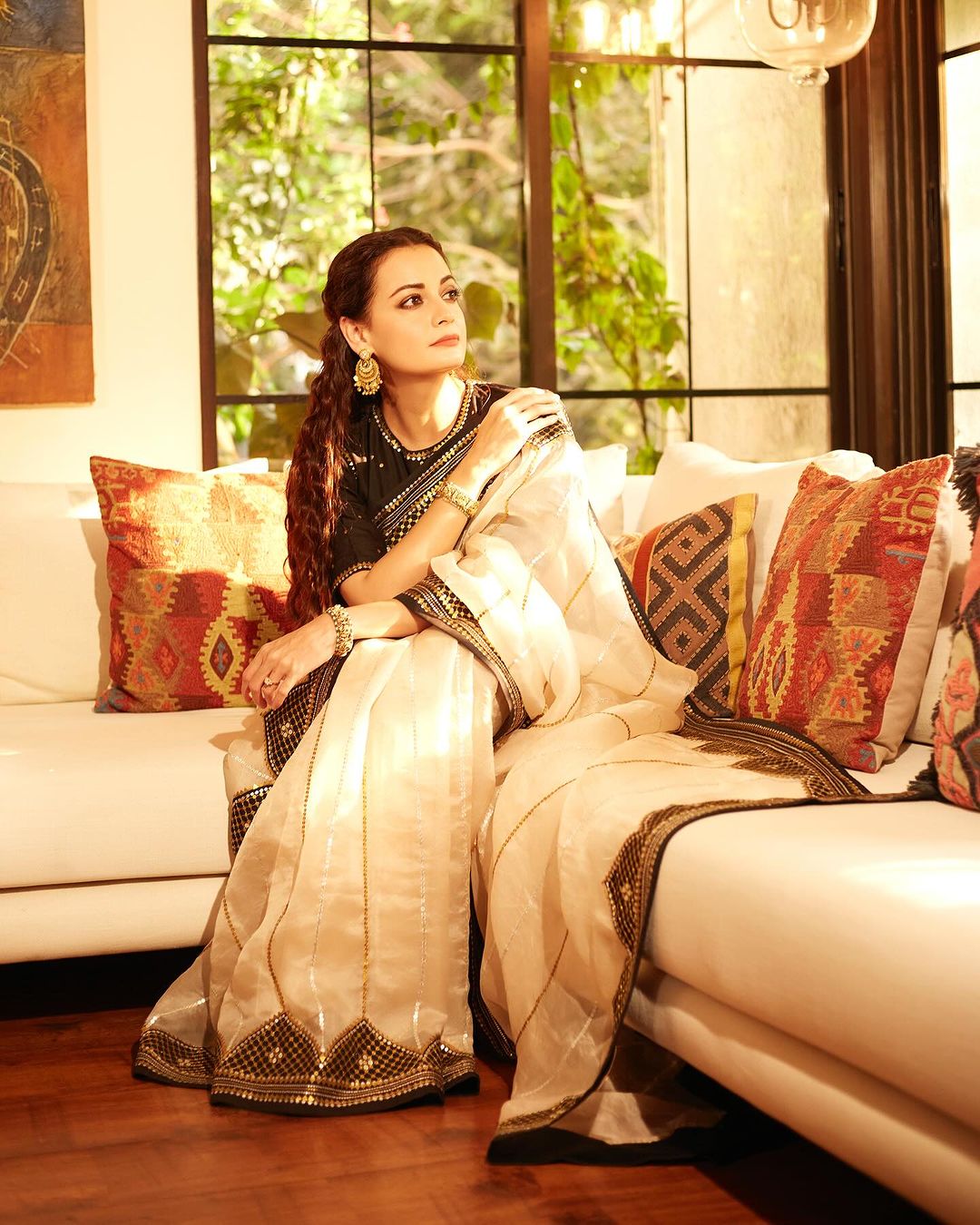 Bollywood Actress Dia Mirza in Traditional White Saree